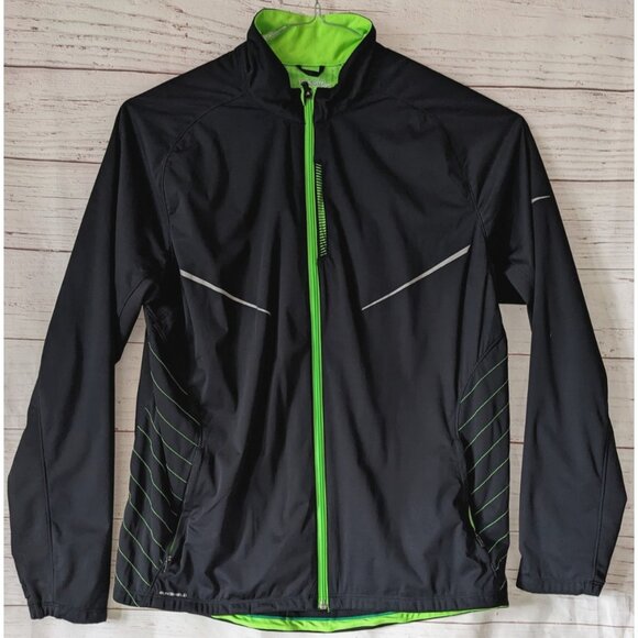 Saucony Men's Jacket Black Full Zip Flex Shell Run Shield Windbreaker Hologram L - Picture 1 of 12
